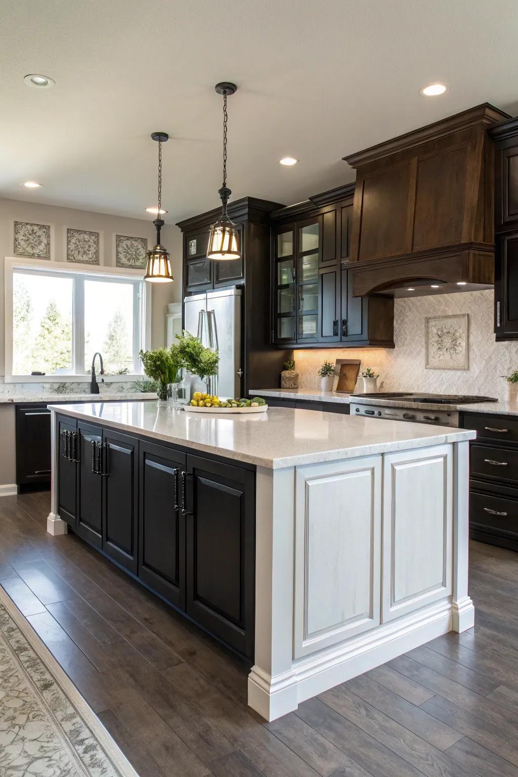 A contrasting cooking area island serves as a fashionable focal point.
