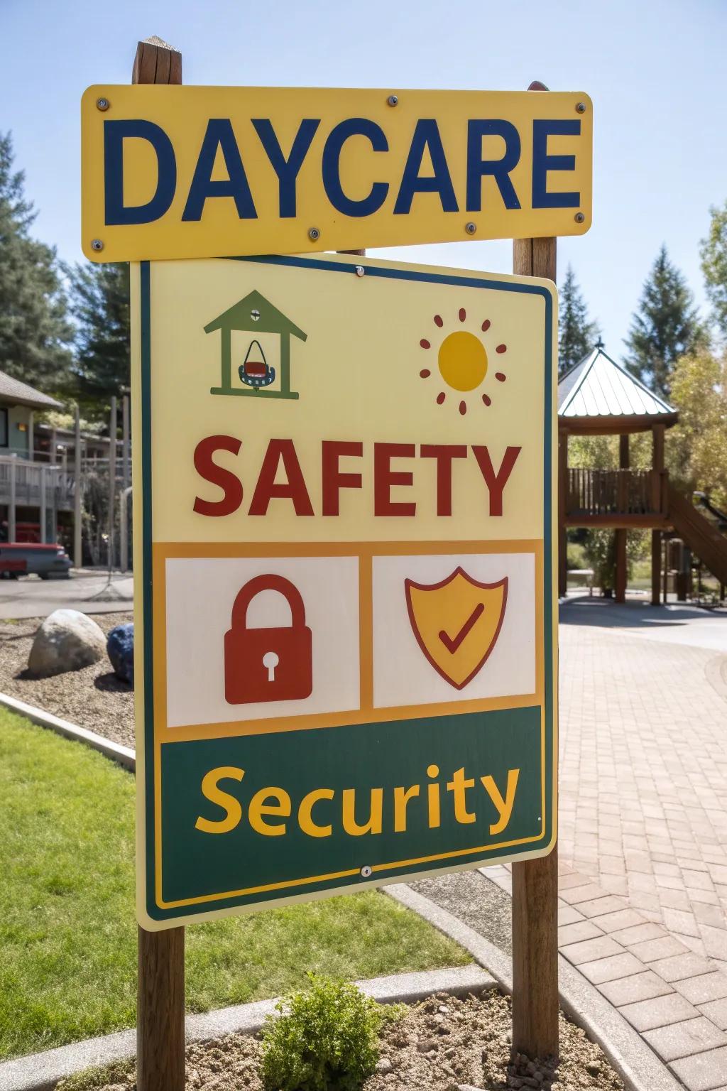 Safety-first messaging on the daycare display provides reassurance to parents.