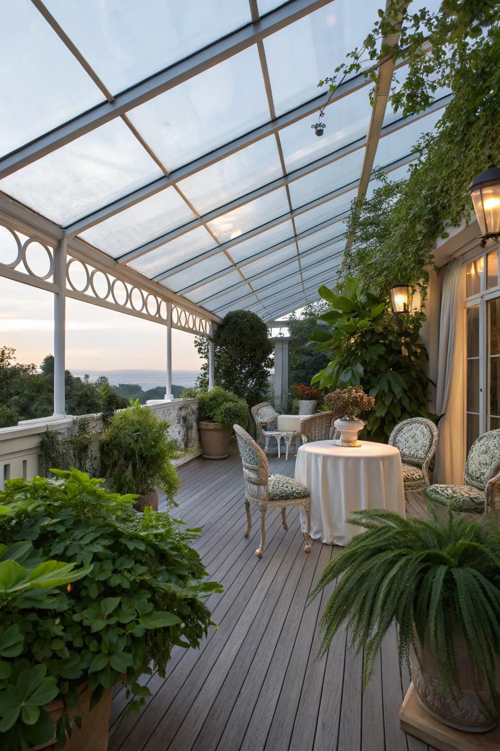 A glass roof brings the sky closer to your patio.