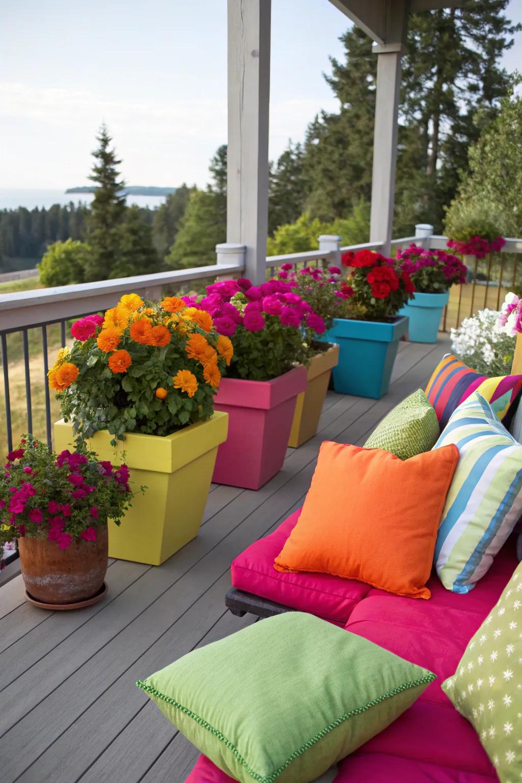 A burst of color can transform your deck into a lively and inviting space.