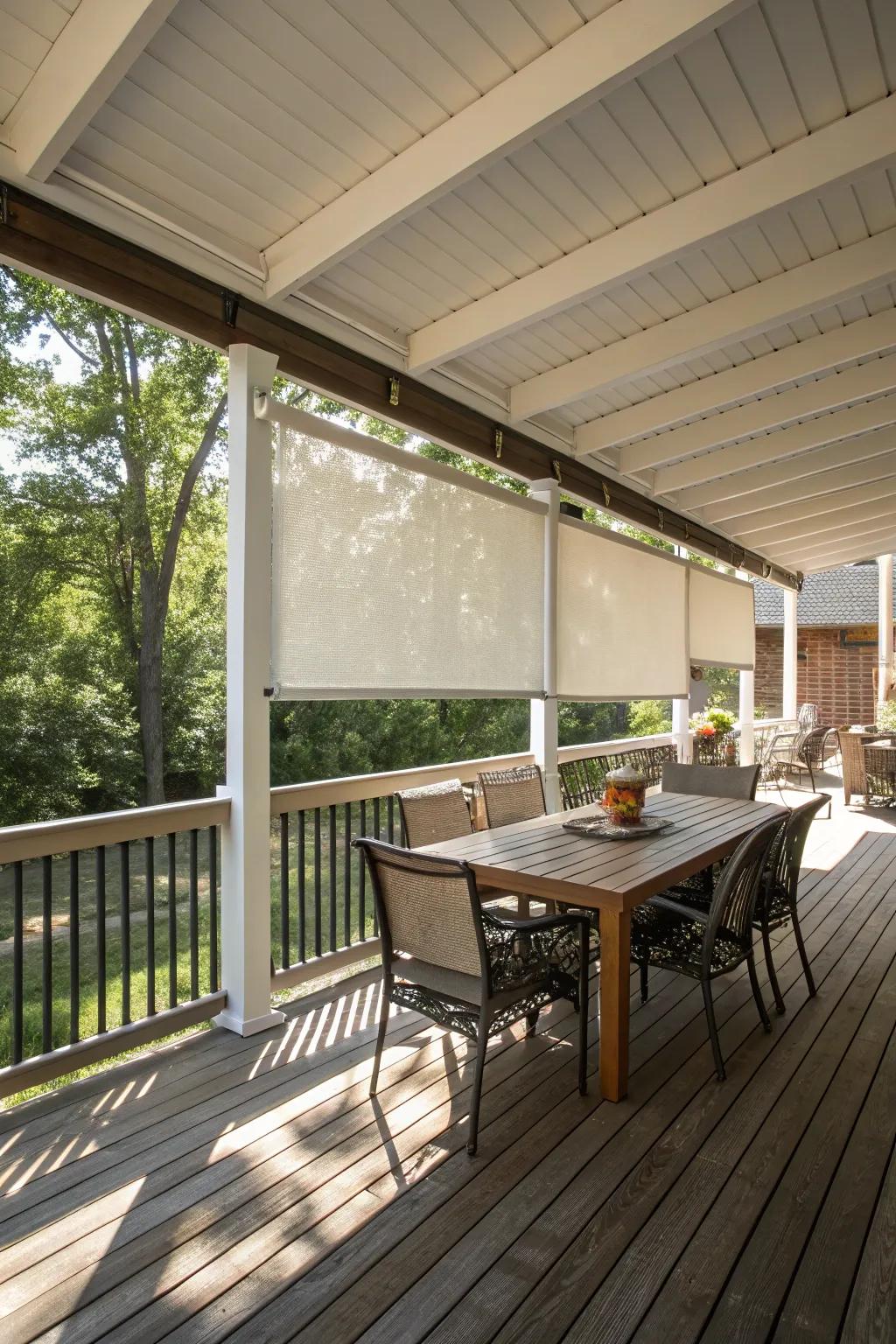 Window coverings offer versatile and practical shade control for decks.