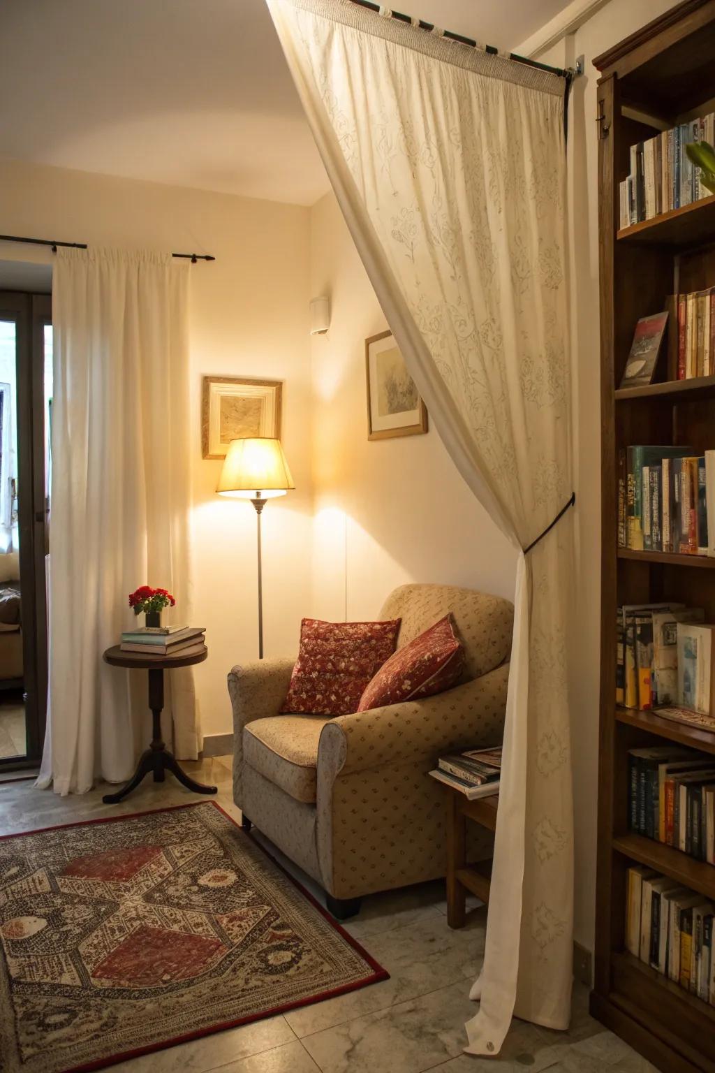 Curtains define spaces while keeping them open.