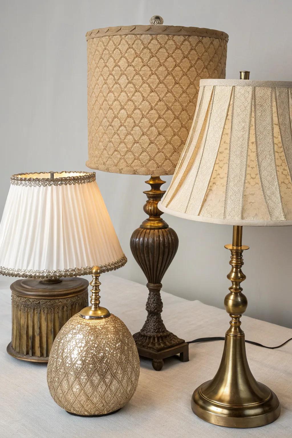 Textured lampshades add depth and charm.