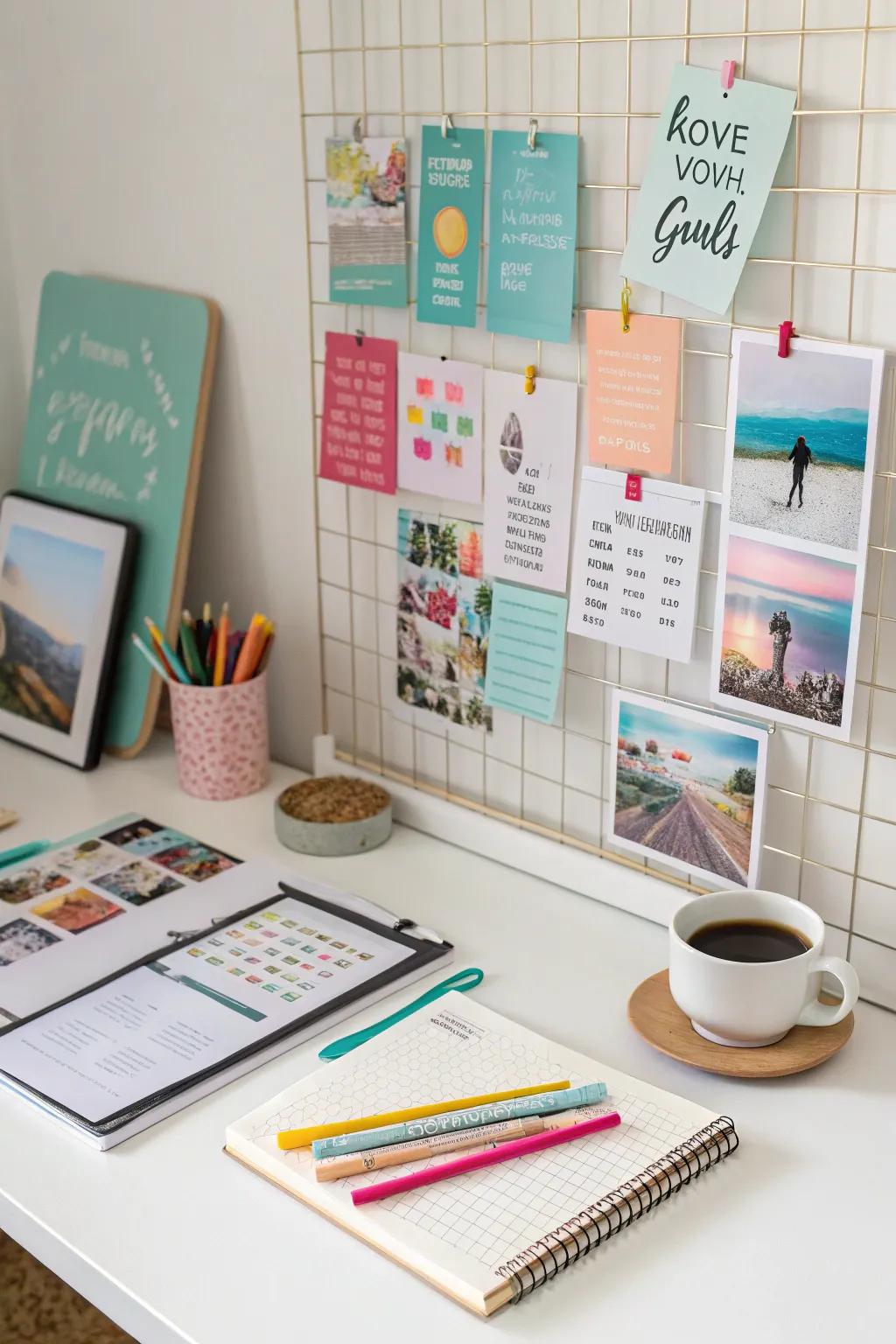 A dream board serves as a creative focal point.