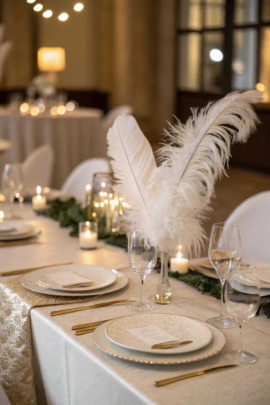 Ivory plume accents add a hint of playfulness and refinement.