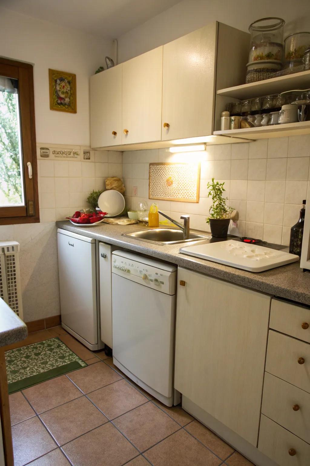 Washing gadget positioned at the surface's end for a smooth cooking area flow.