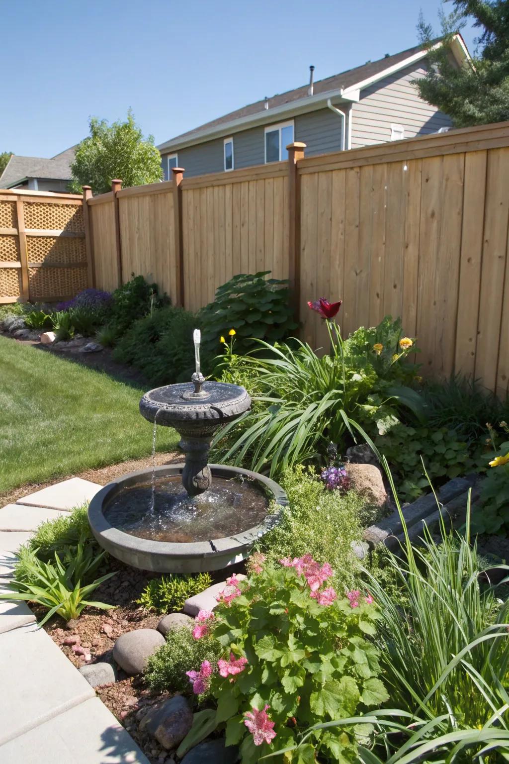A solar-powered water fountain for hydration and enjoyment.
