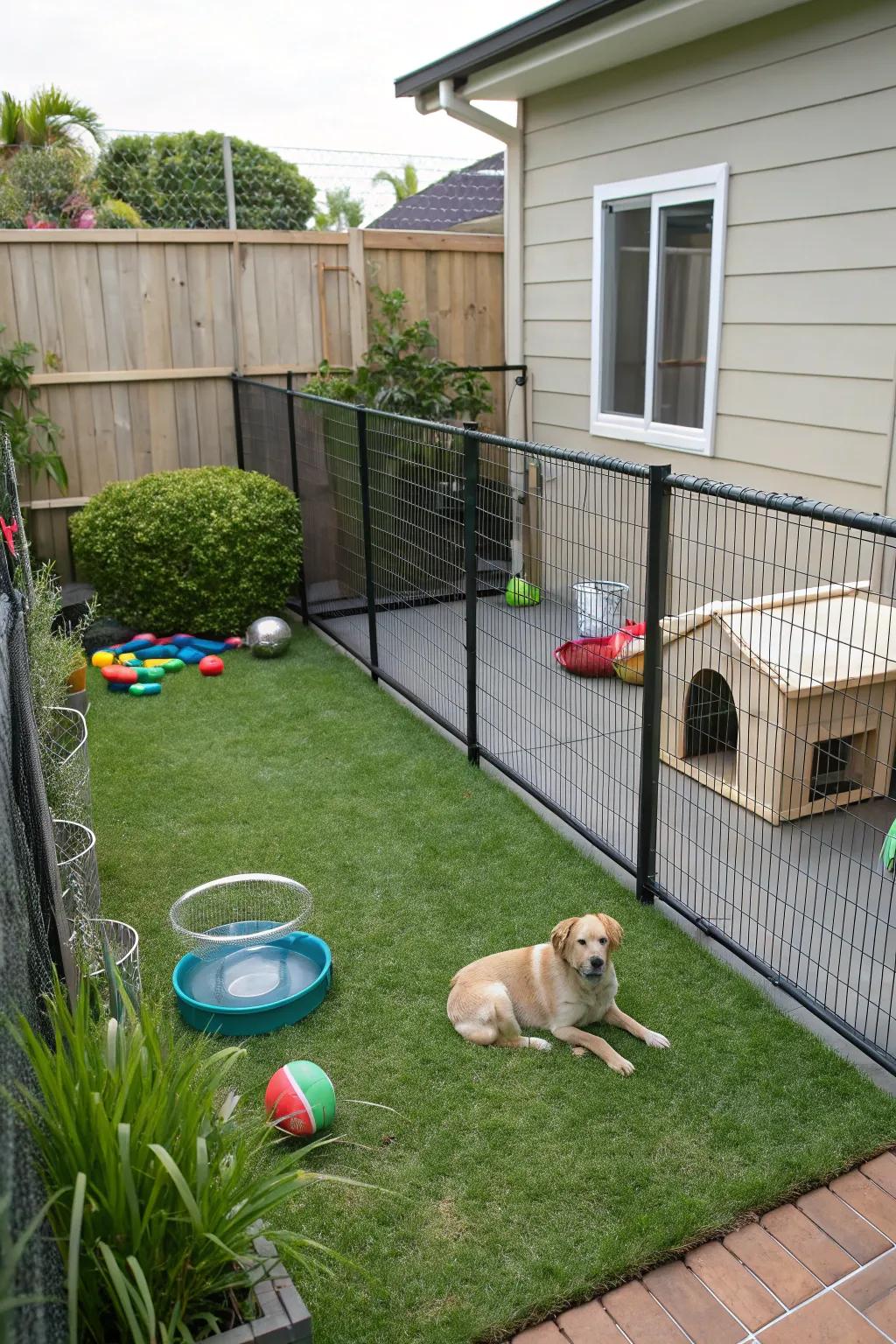 A dedicated dog zone gives a safe play area.