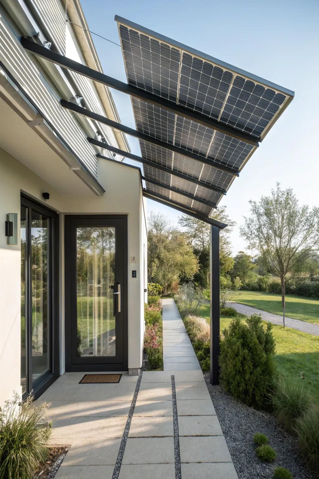 A sun-powered panel awning, offering both shade and energy efficiency.
