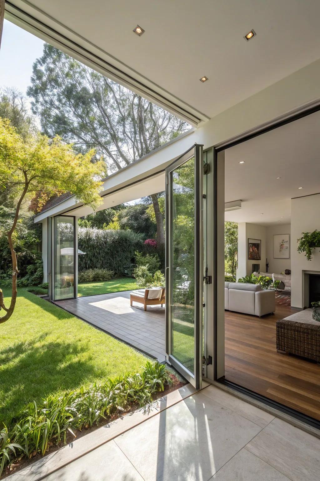 Merge your space with nature by using folding glass walls.