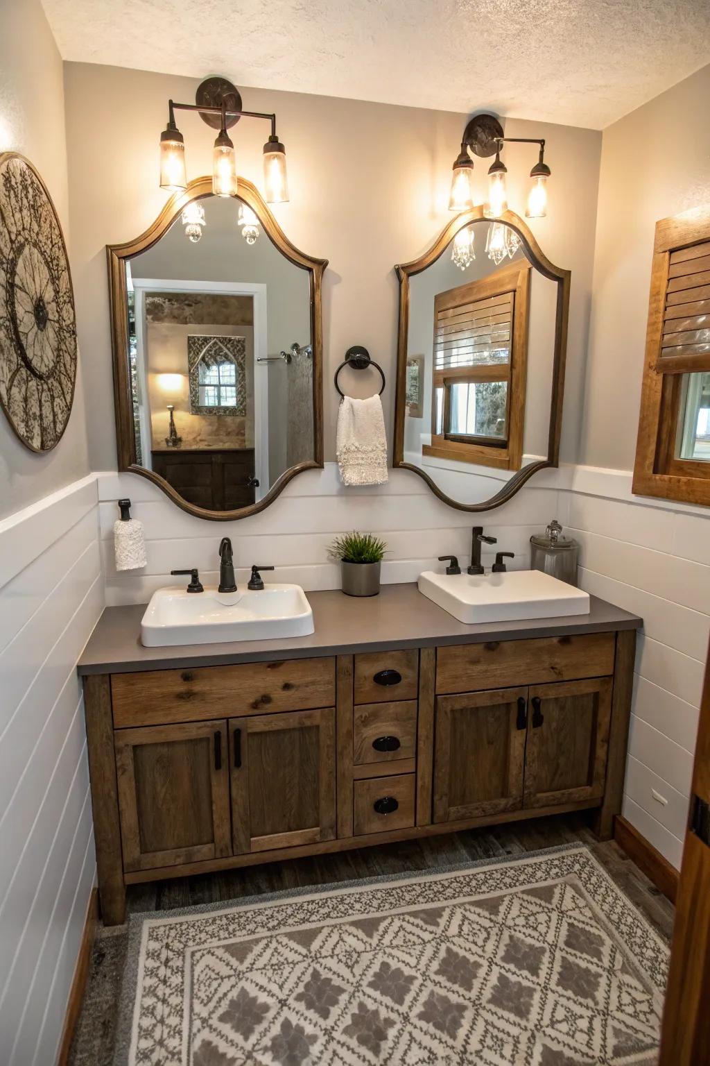 Unique mirror designs bring visual interest.