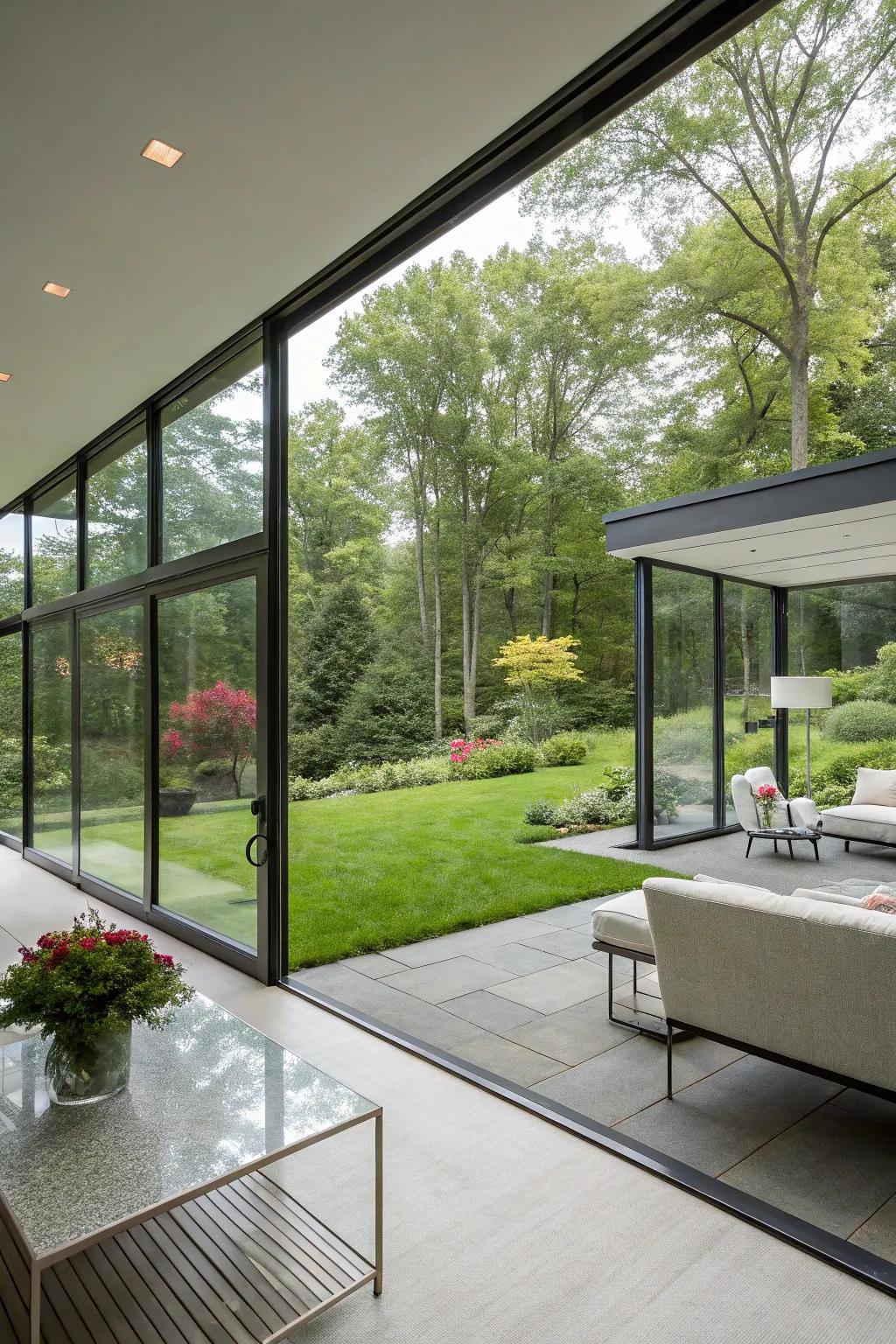 Transparent barriers welcoming nature inside.
