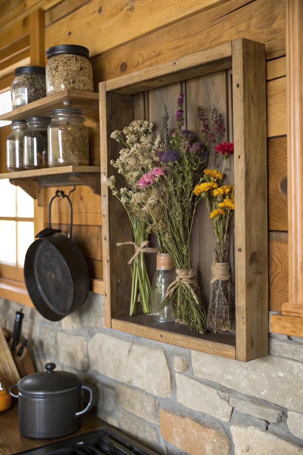 Bring the outdoors inside through an herb-inspired display case.