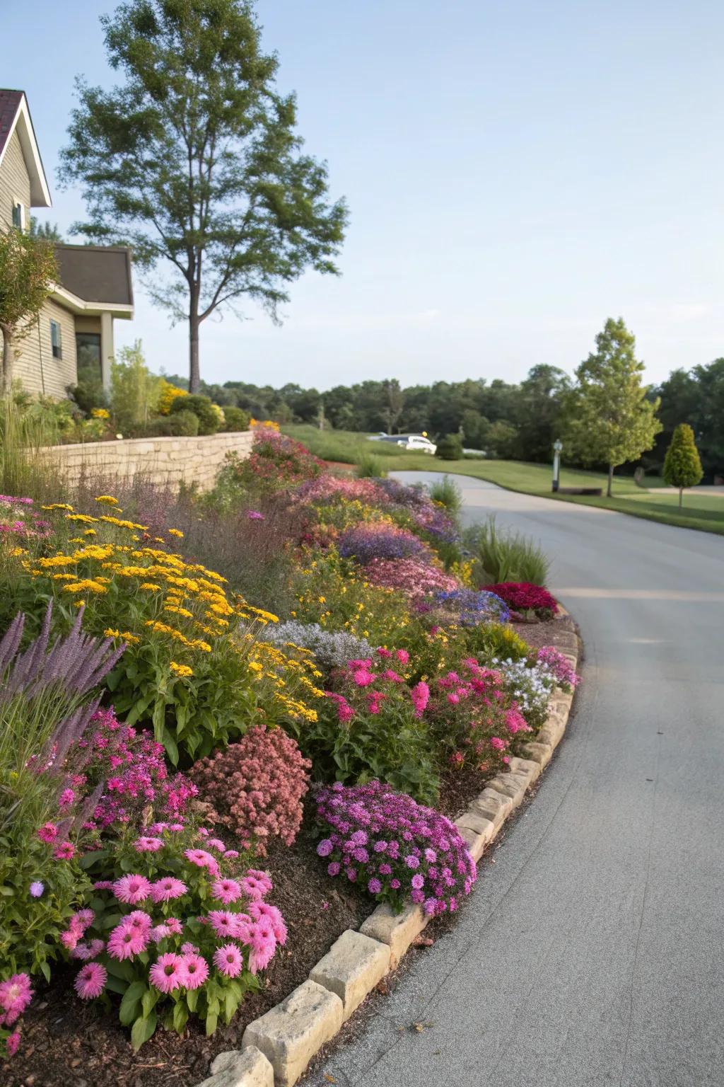 Everblooms ensure year-round blooms on this berm.