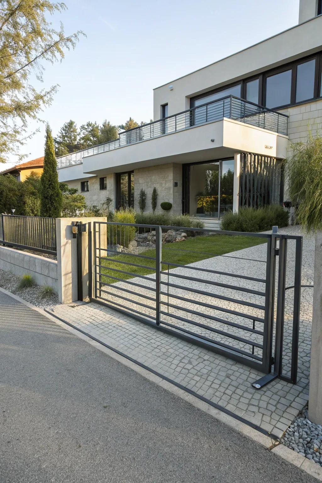 A minimal metal entrance creates a sleek and secure entry.