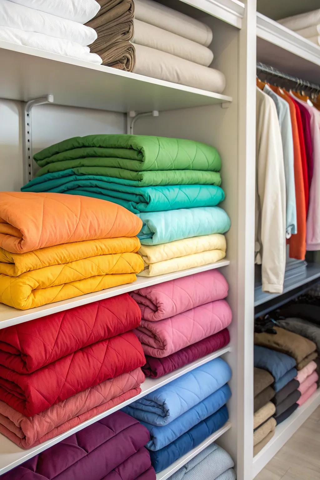 Color-coordinated storage brings order and aesthetic appeal.