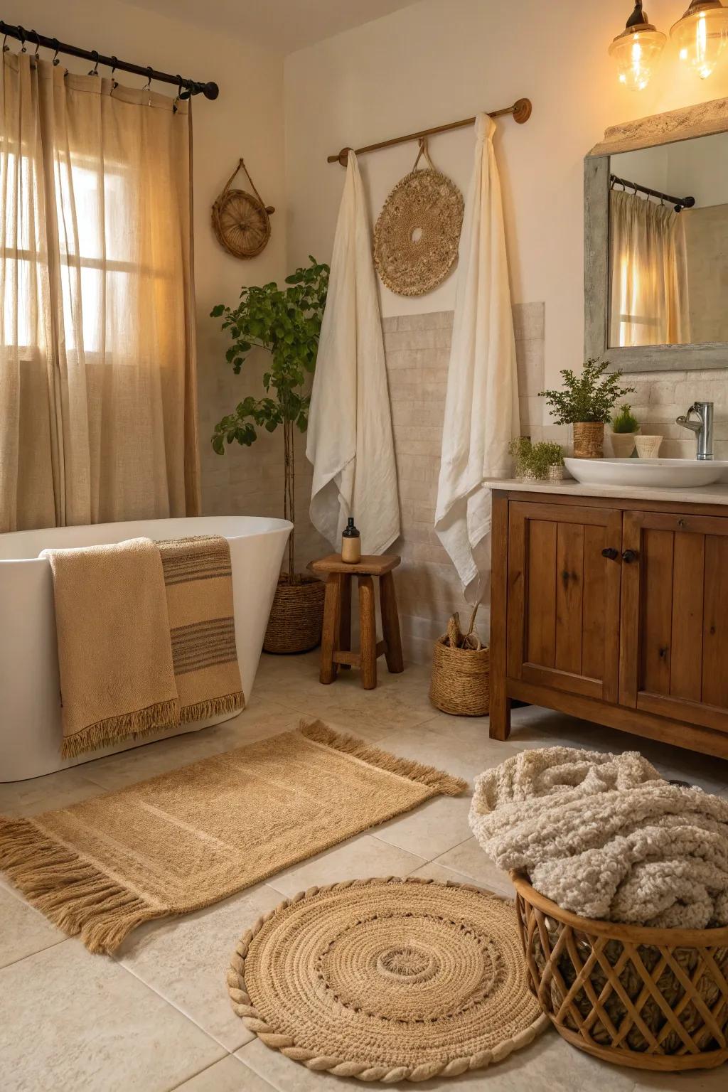 Natural textile fibers add warmth and texture to any bathroom.