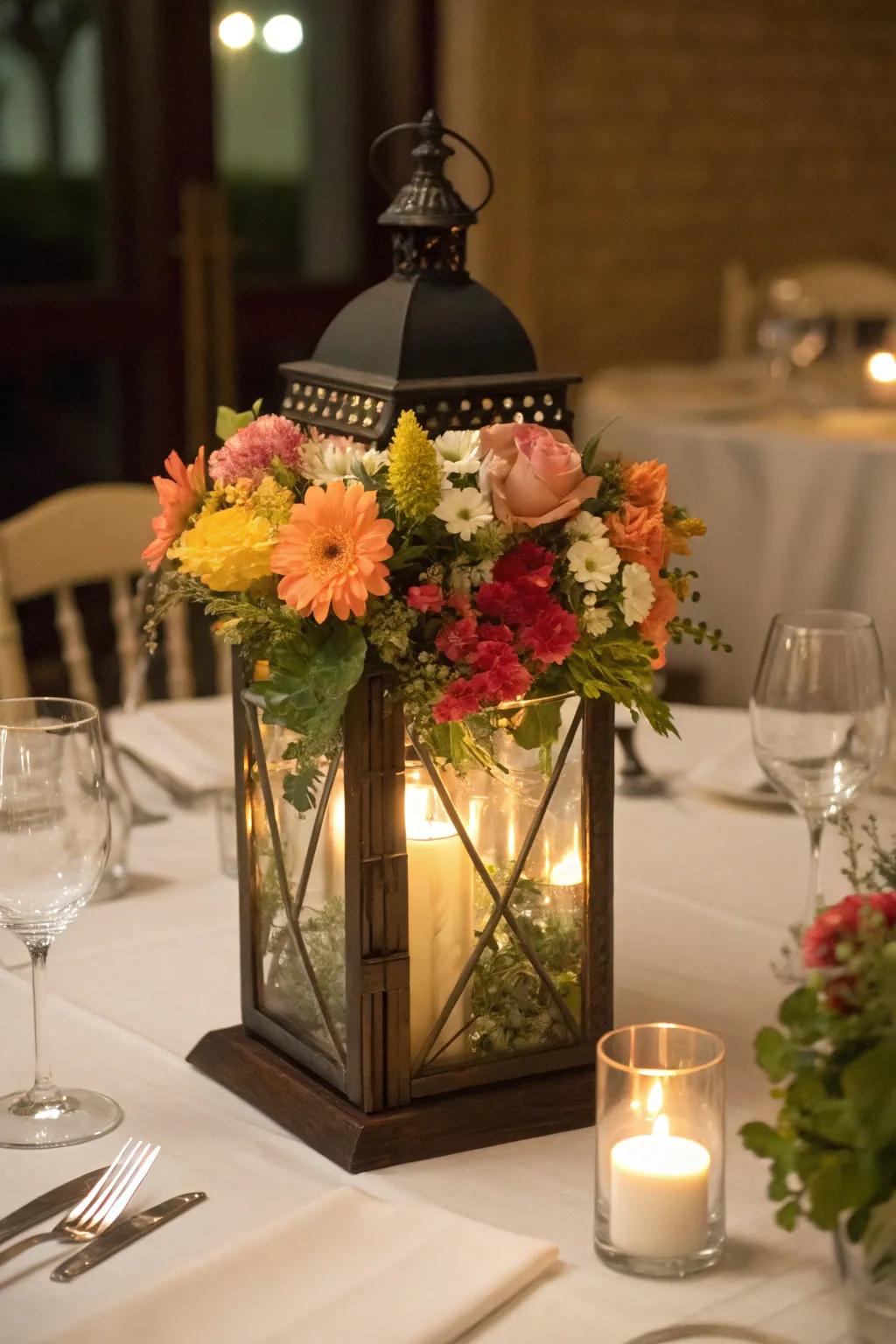 A floral topper makes your orb an eye-catching centerpiece.