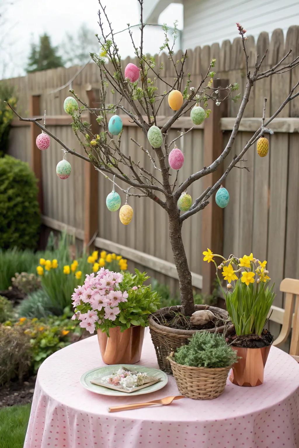 Small Easter saplings create a unique porch centerpiece.