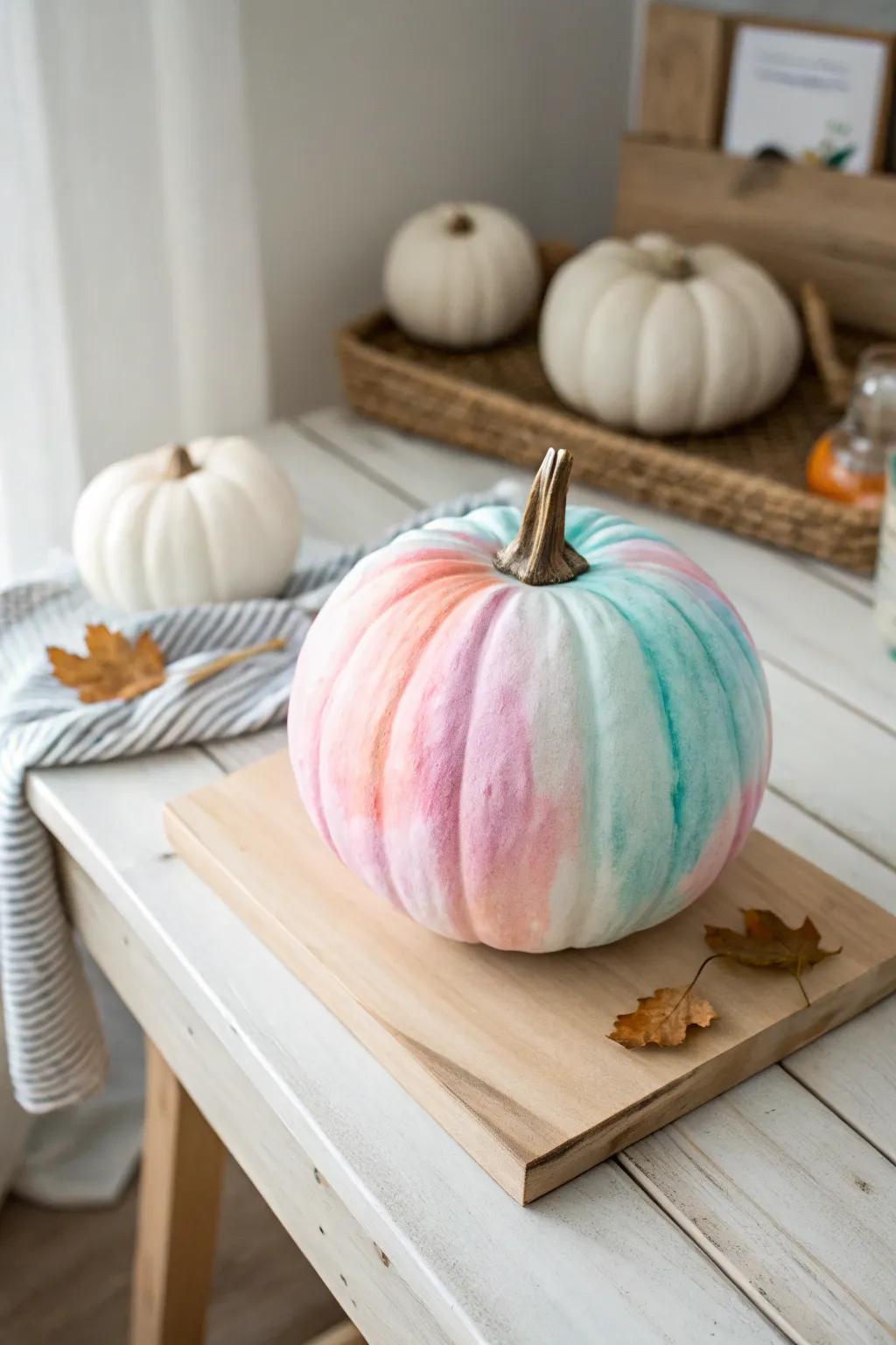 Watercolor techniques fashion a delicate and whimsical pumpkin layout, ideal for a gentle Halloween sentiment.