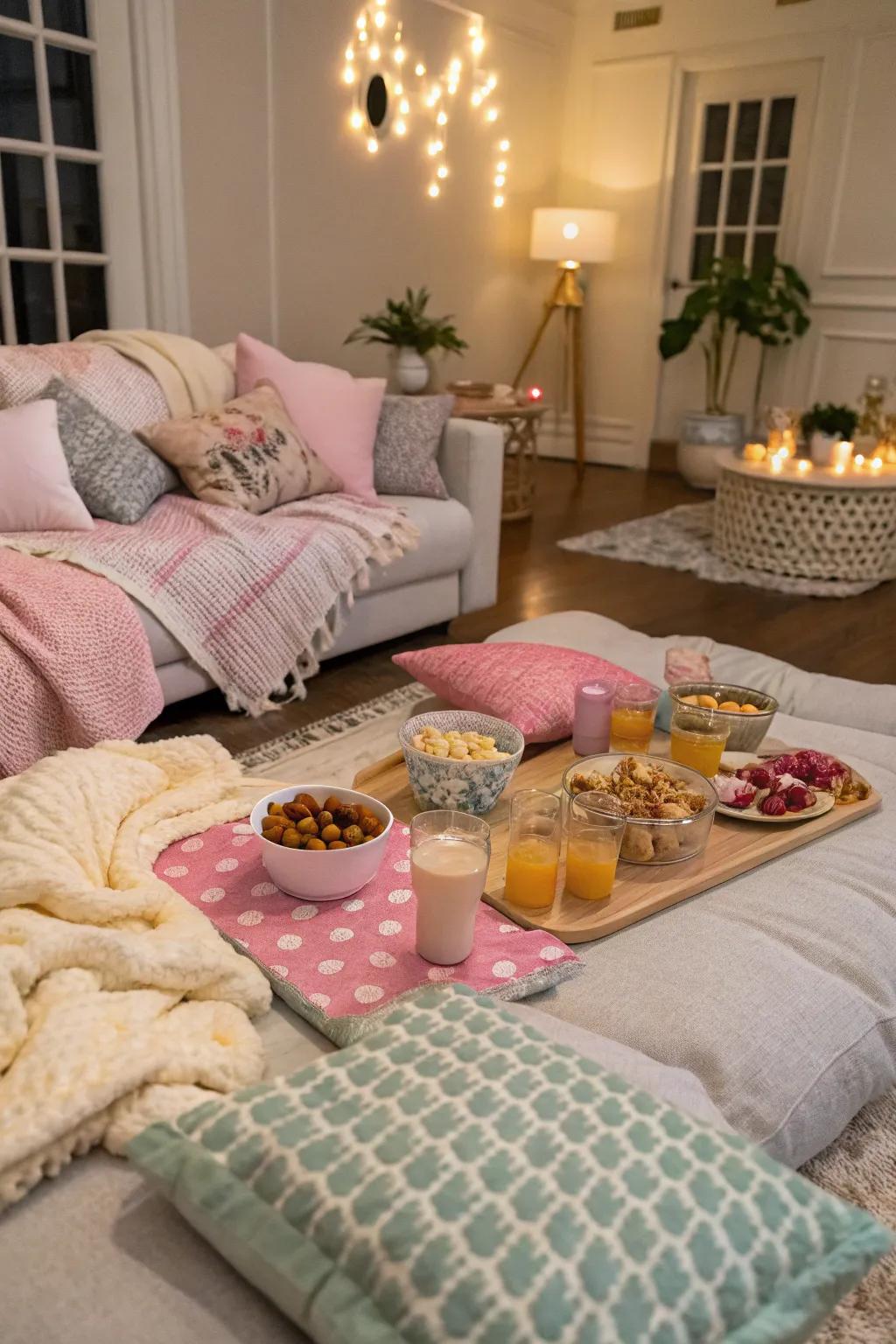 Cozy sleepover social setup featuring refined touches.