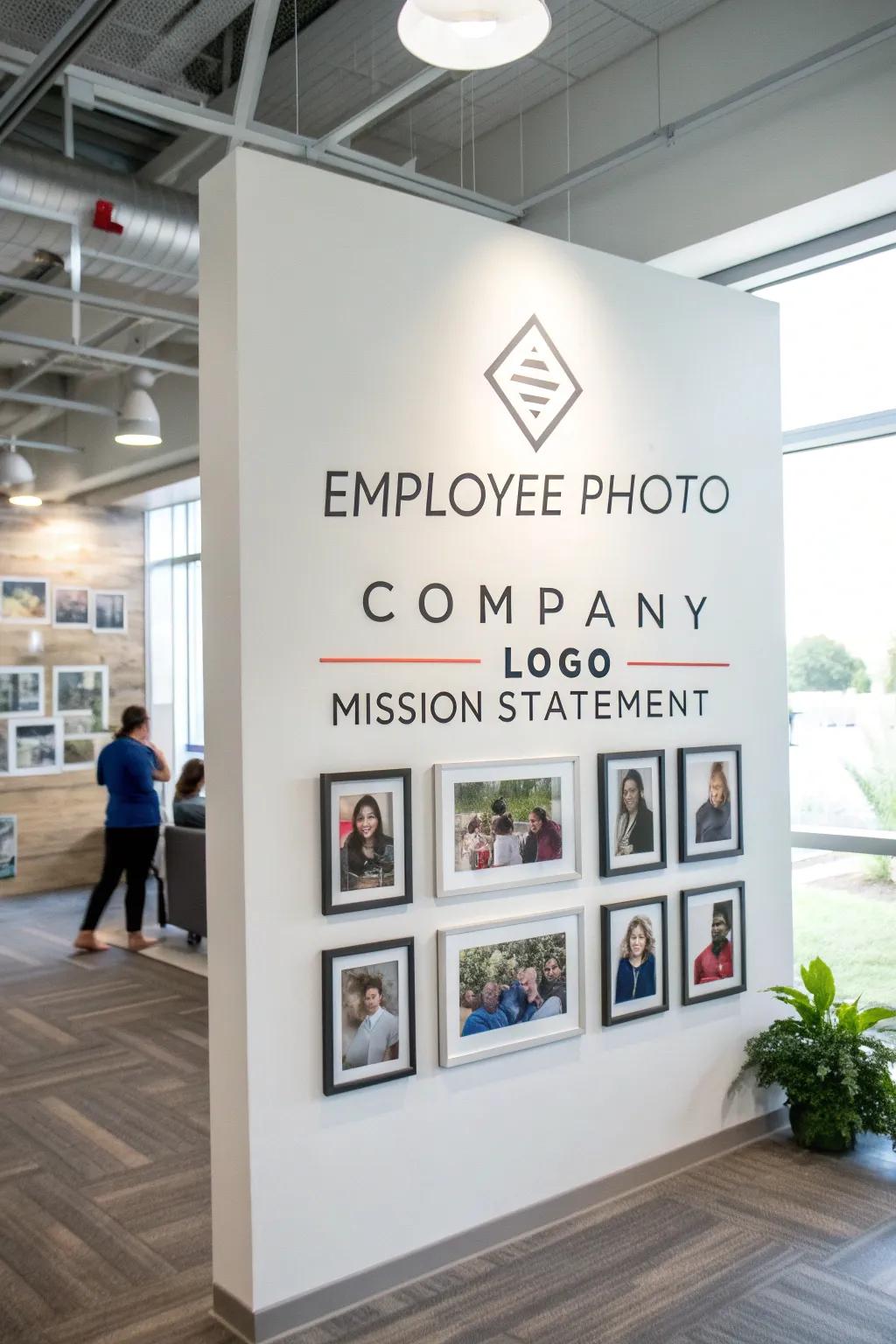 A photo display that reflects the company's cultural identity and shared values.