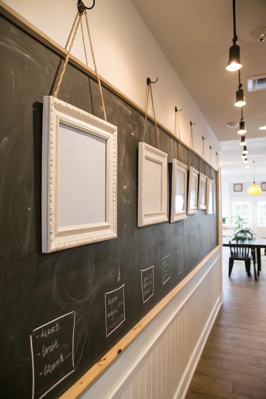 Chalkboard surface featuring frames geared towards an inventive impression.