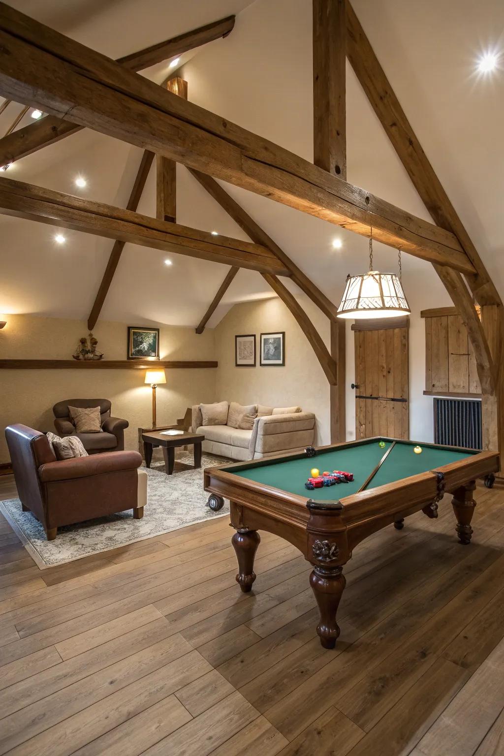 Turn your attic room in to a elegant billiards area, ideal for relaxing and actively playing.
