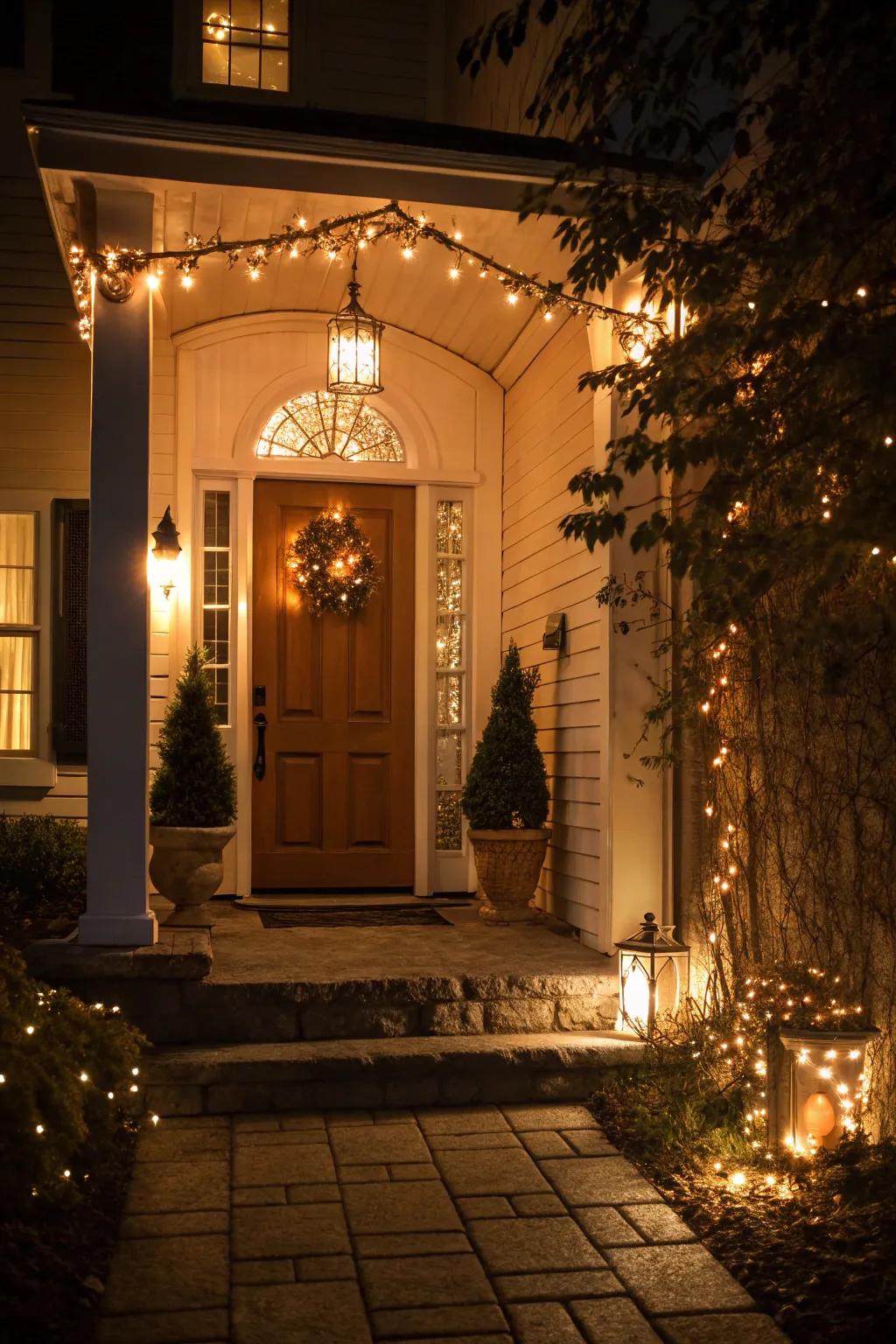 Affectionate-toned lights compose a snug atmosphere within this inviting doorway.