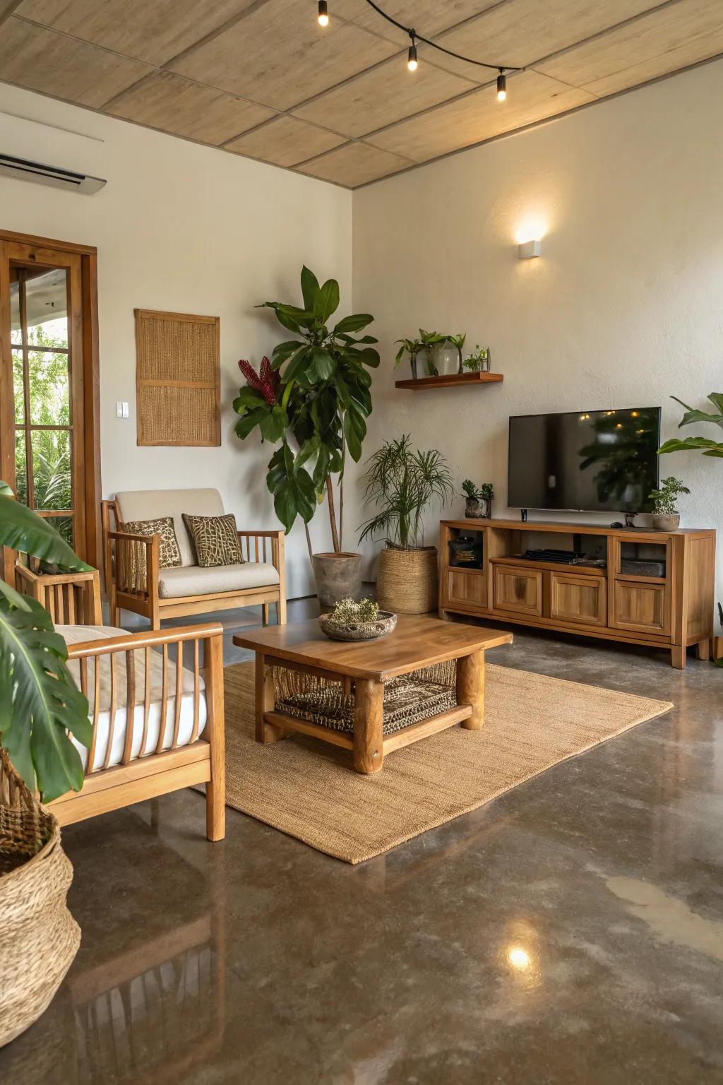 Rejoice nature through earthy-tinted epoxy floors.