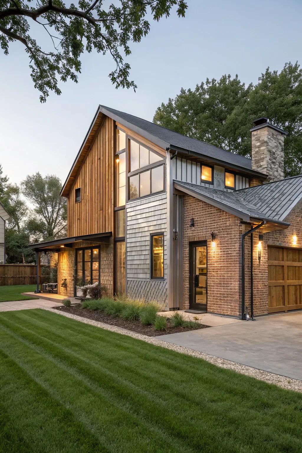 Distinctive façade featuring a creative mix of materials.