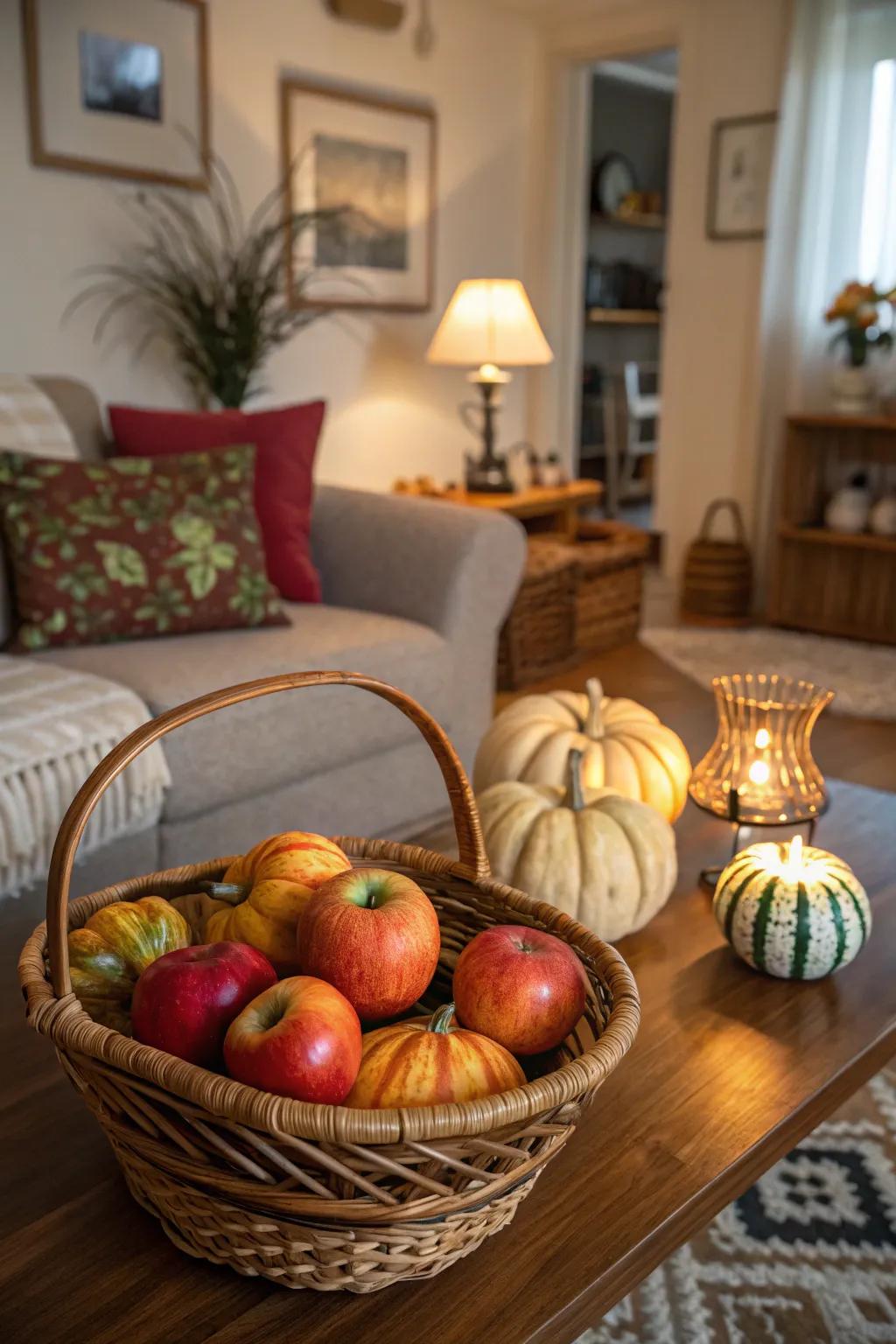 A harvest container celebrates the abundance of the autumn season.