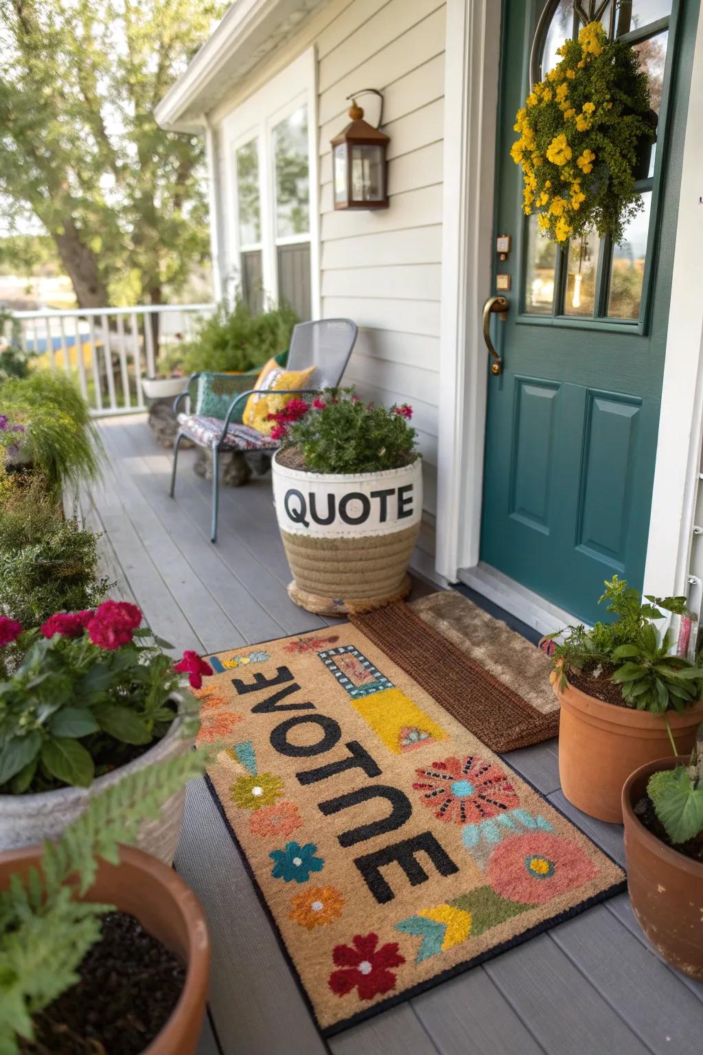 A humorous doormat adding personality to the entrance.