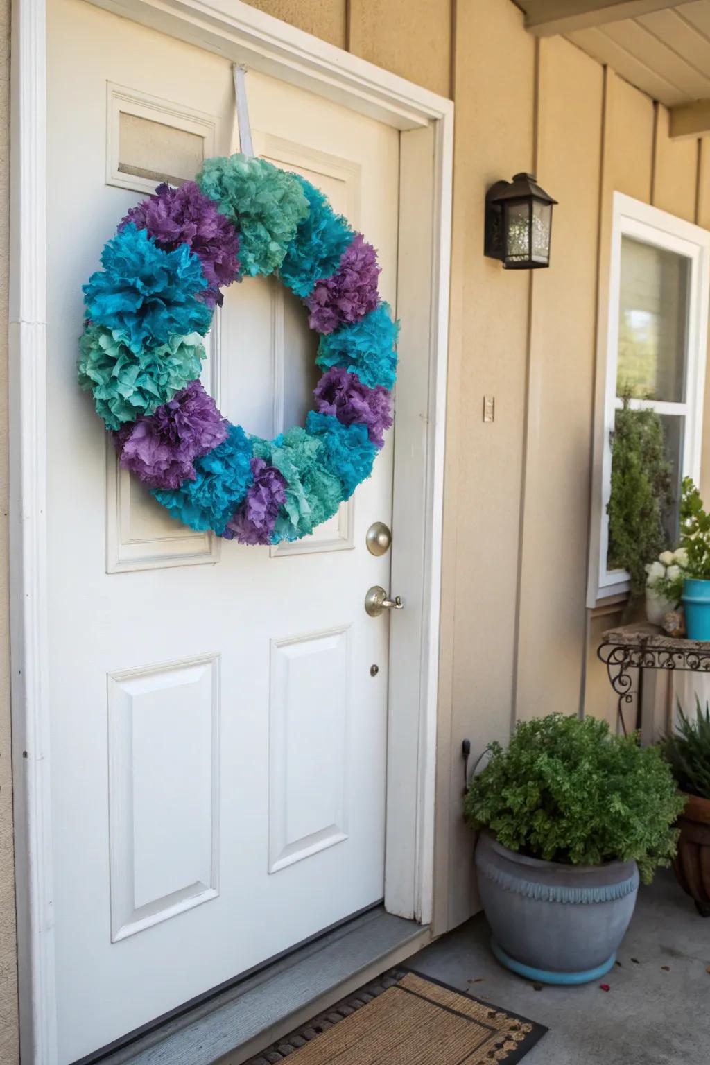 Colored filter paper fashions a vibrant and dimensional wreath.