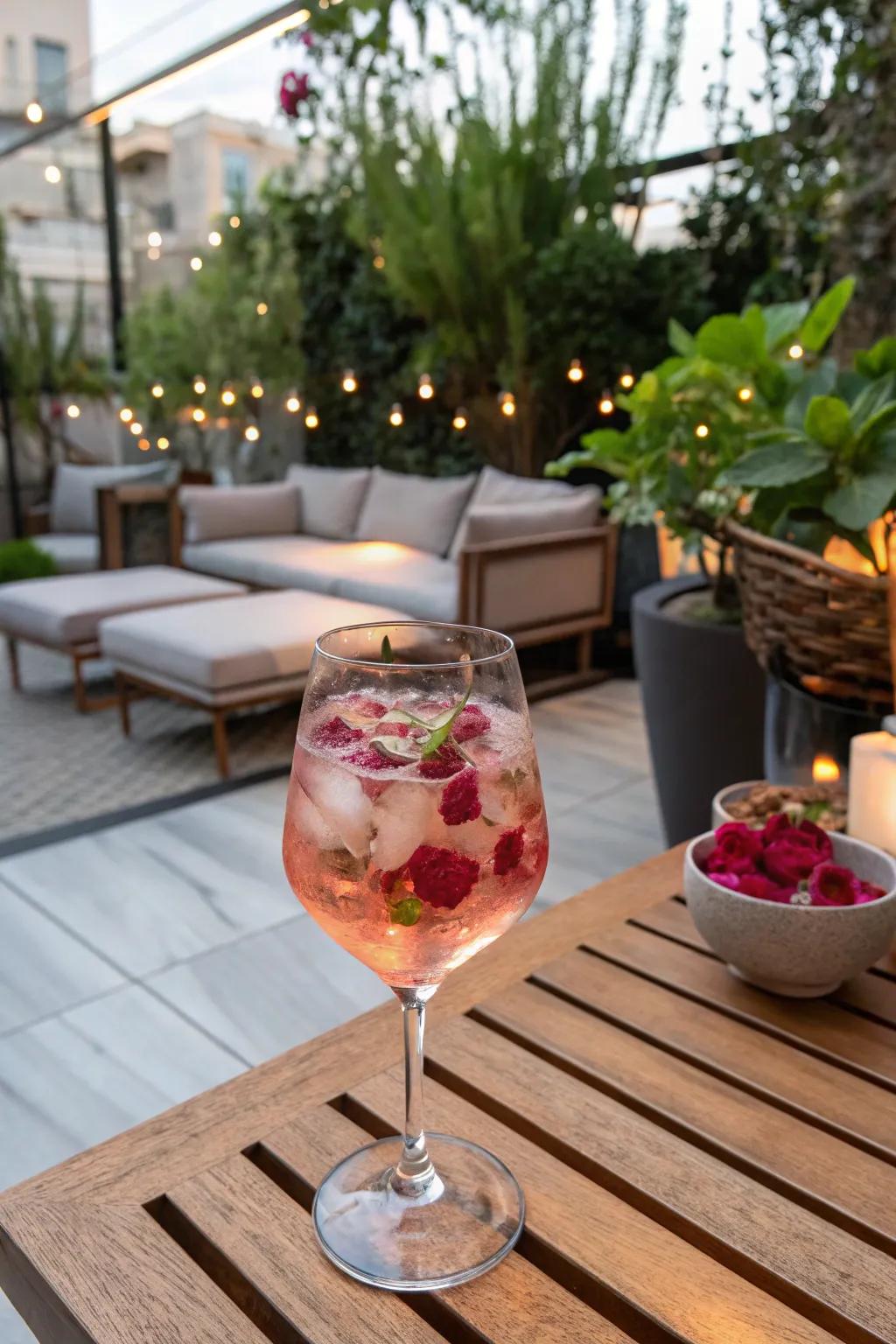 Rose petal ice pieces for a romantic drink.