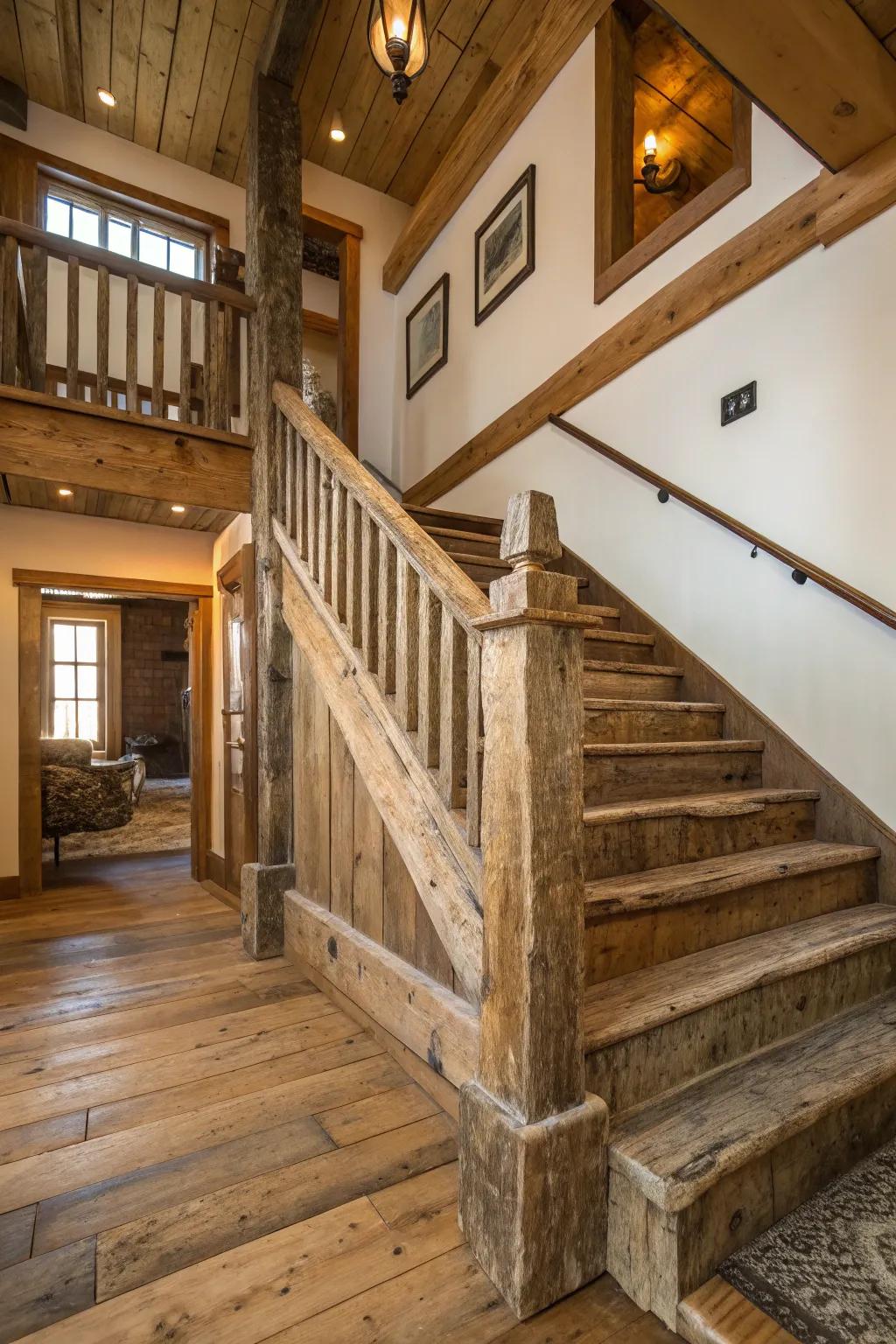 Salvaged wood gives your staircase history and character.