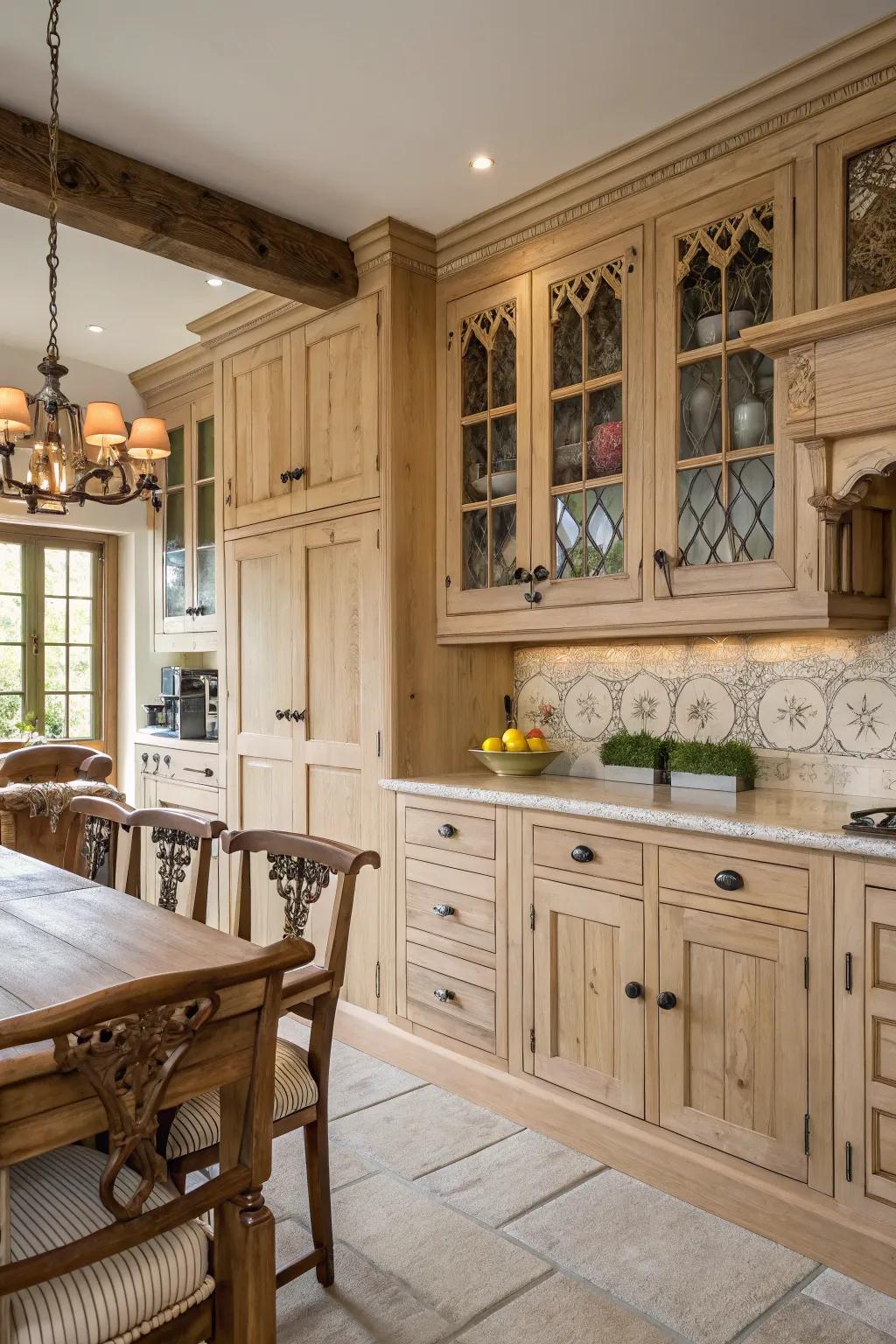 Craftsmanship information include personality to pale timber fittings in a country-style cooking area.