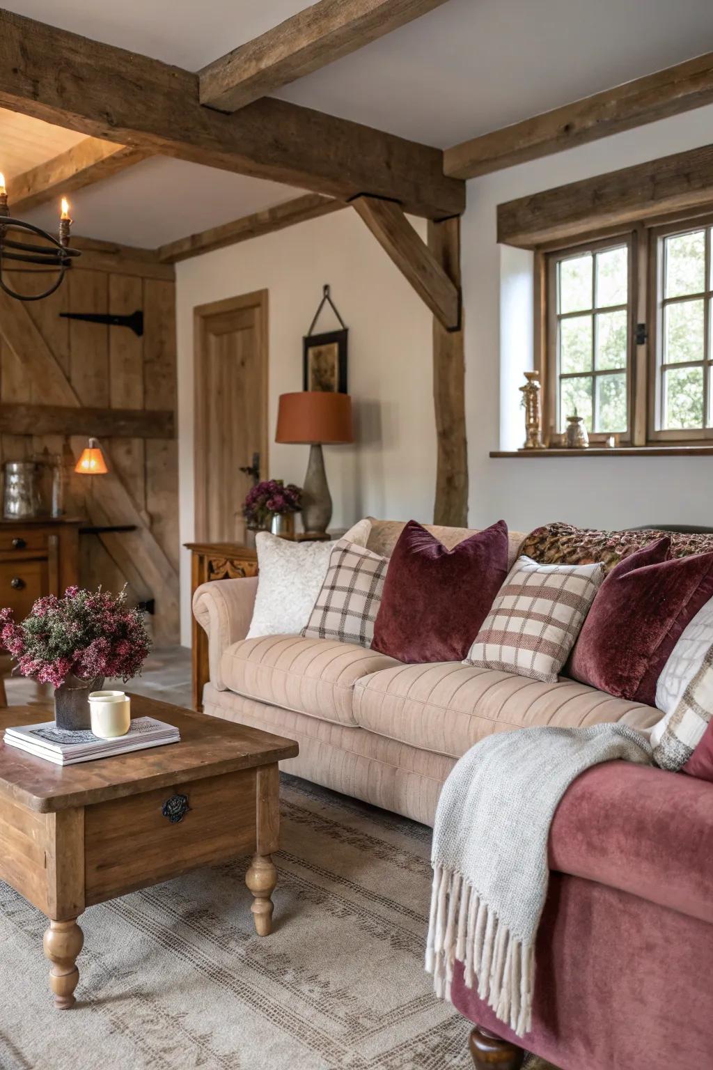 Gentle textures inject a hint of luxury to this farmhouse living area.