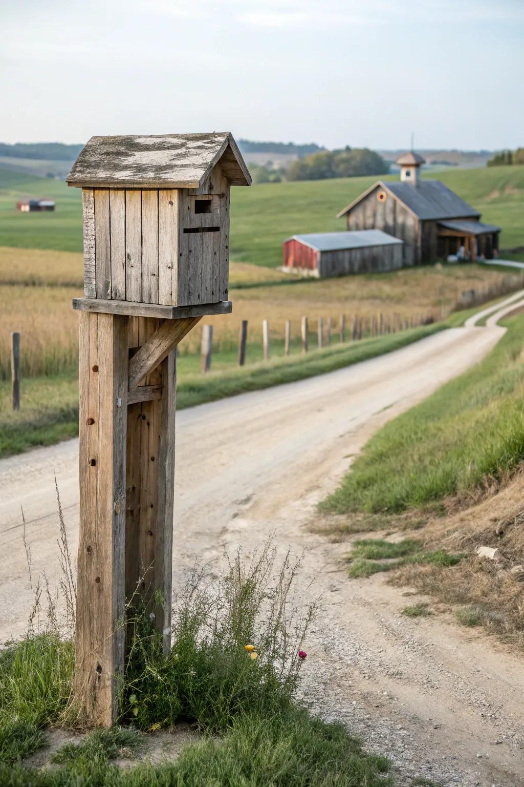 Reclaimed barn lumber lends character and sustainability to this mailbox.