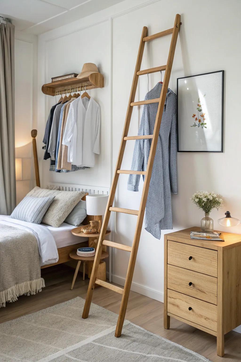 Handy clothes rack assembled from a ladder