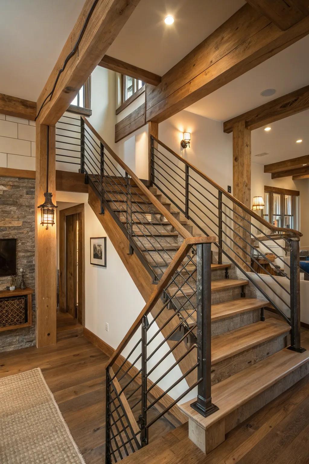 Mixed materials create a rich, textured design.