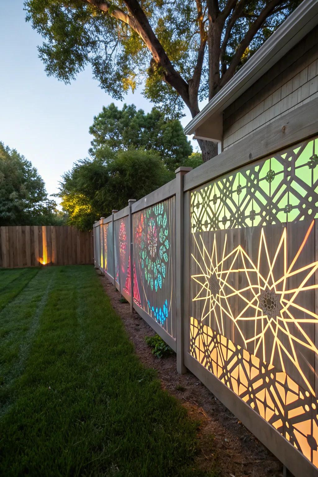 Geometric designs infuse an artistic flair into your fence illumination.