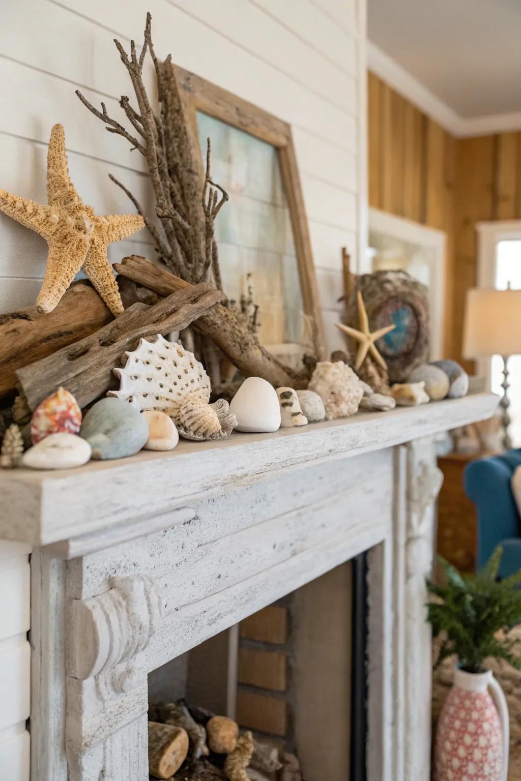 Coastal vibes with flotsam and marine-inspired accents.
