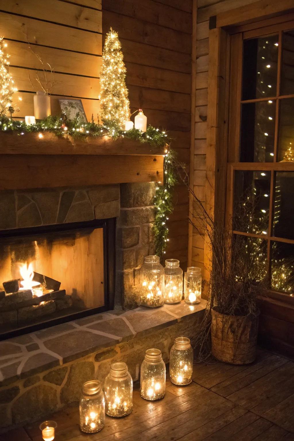 Mason jars present a countryside and cozy lighting option.