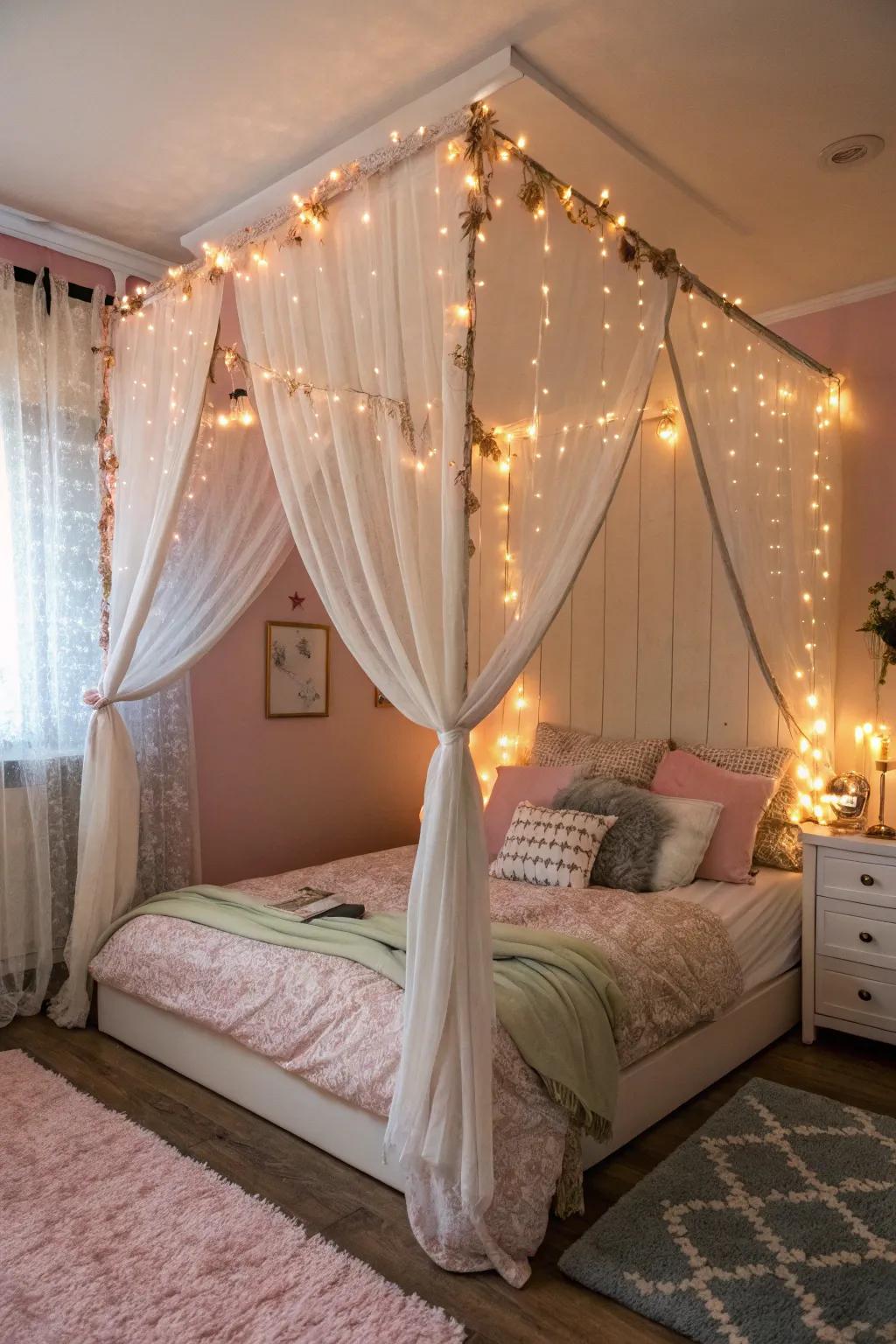 A canopy gives a dreamy touch to a small space.