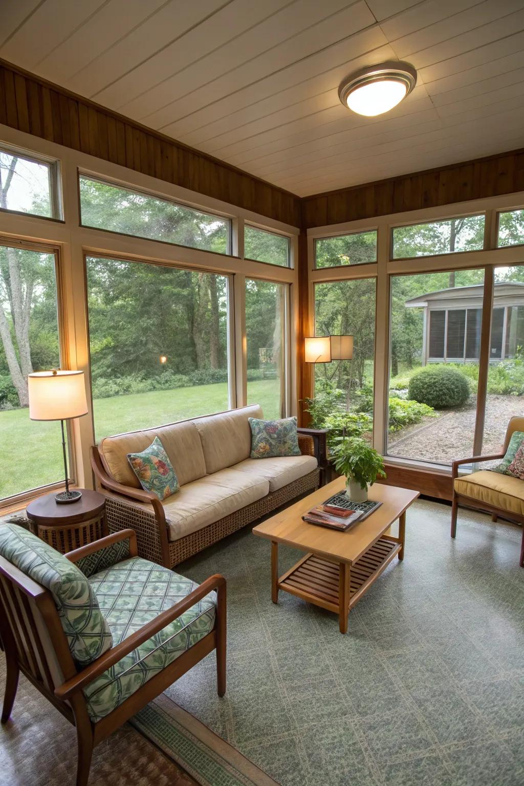 Lino flooring brings retro charm and practicality to this room.