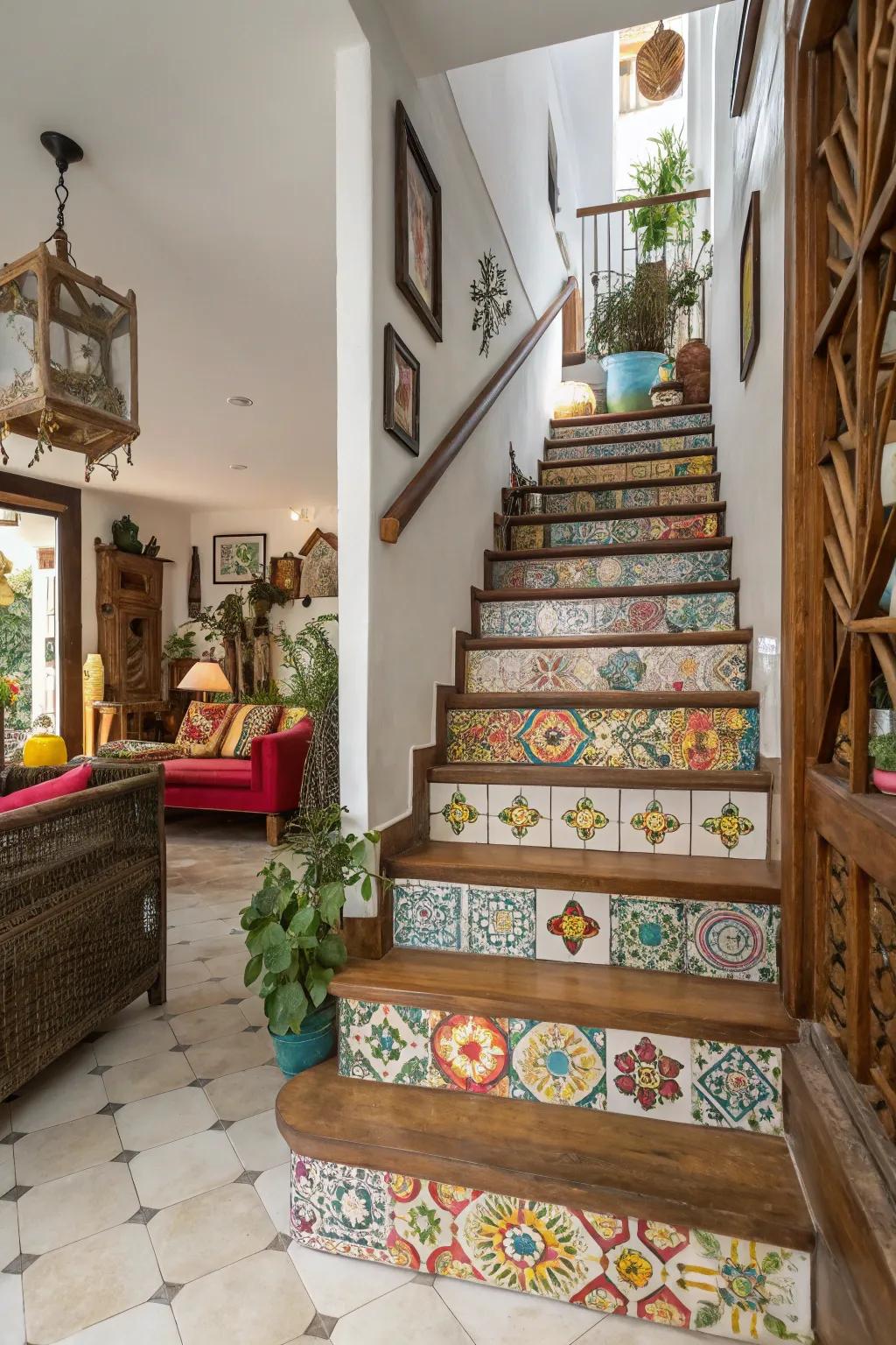 Tiled uprights transform your staircase into a colorful work of art.