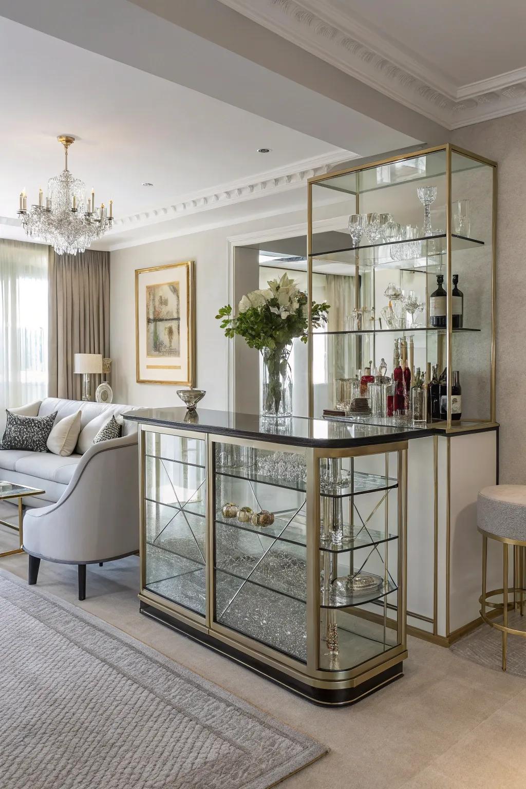 A glass and glam bar that injects a modern dash of elegance.
