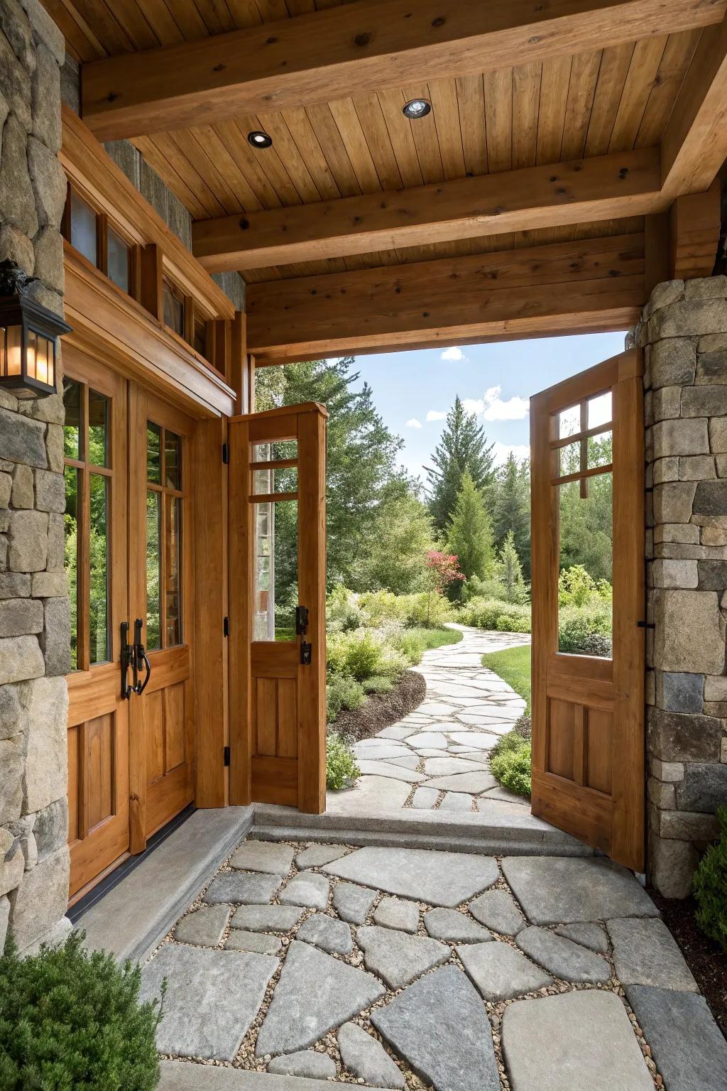 Natural elements adding warmth and genuine charm to the entrance.