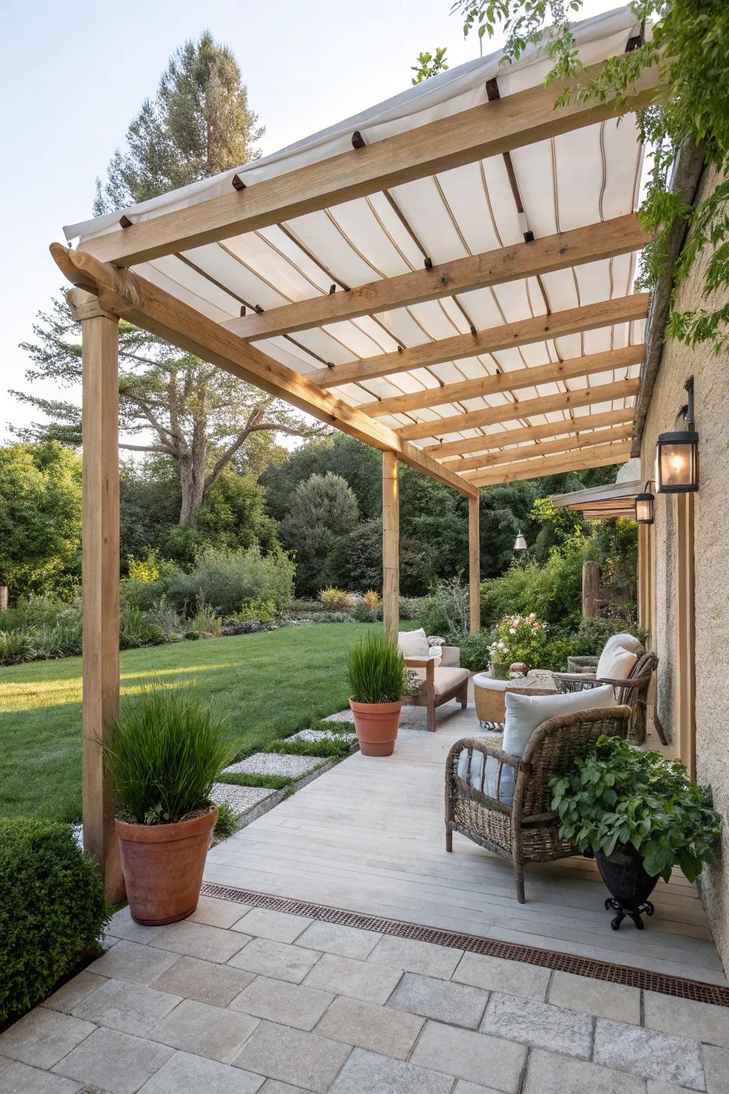 A floating pergola offers a unique and airy design.